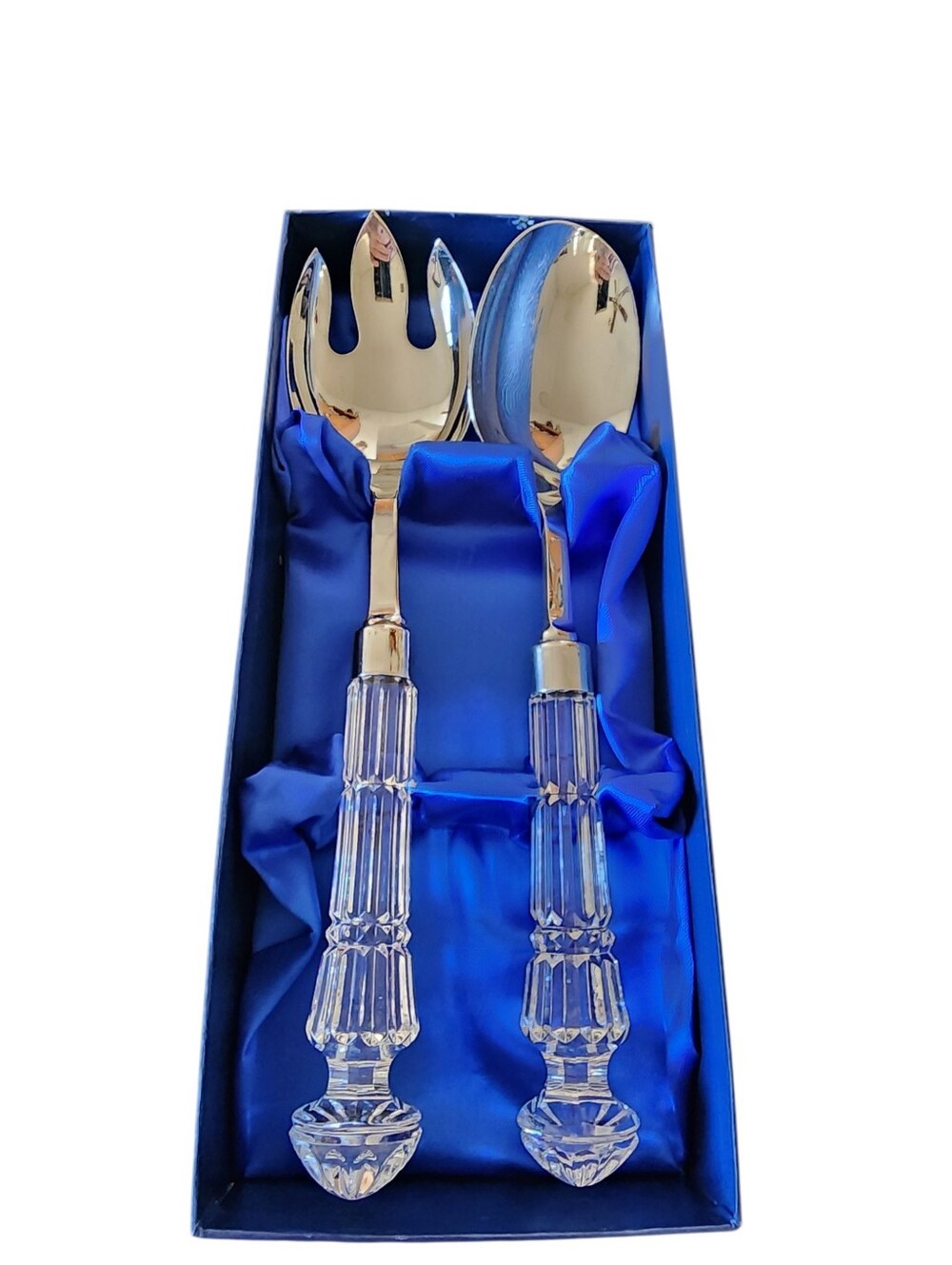 Waterford Crystal 11" Salad Serving Server Set Fork & Spoon Flatware W/ Box VTG